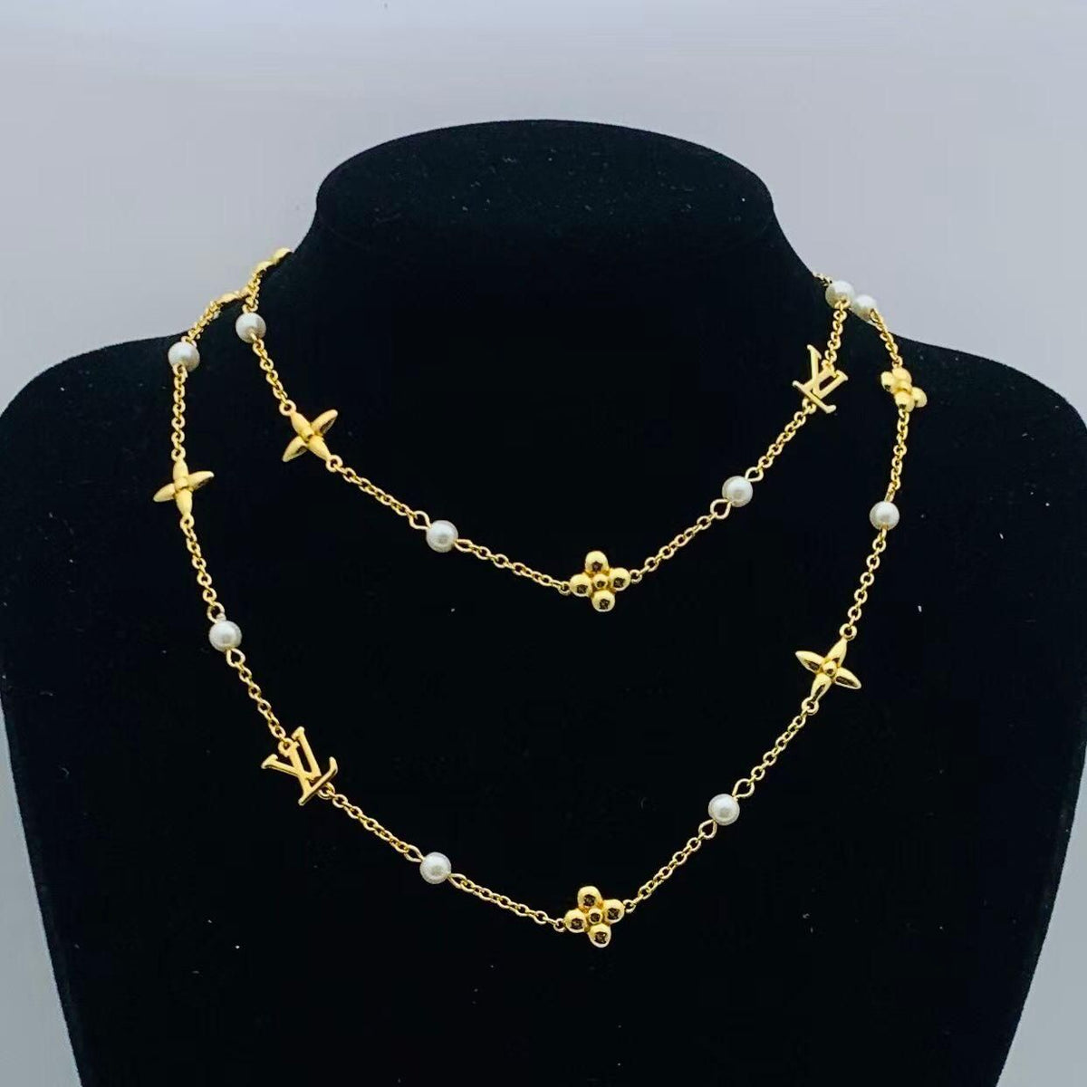 Designer Inspired Layered Clover & Initial Station Necklace
