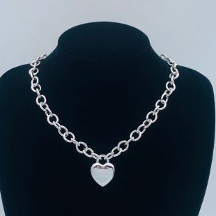 Bold Sterling Silver Chain Necklace with Polished Heart Charm