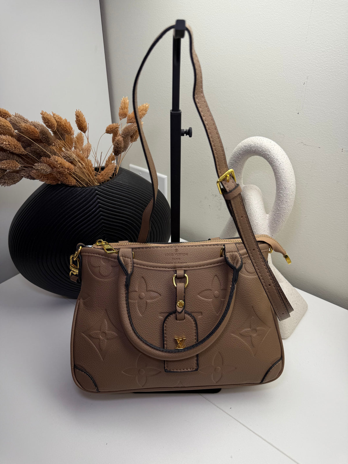 Stylish Embossed Brown and Gold Shoulder Bag
