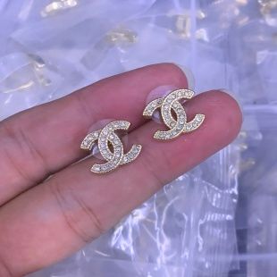 Sparkling Double-Circle Crystal Logo Earrings