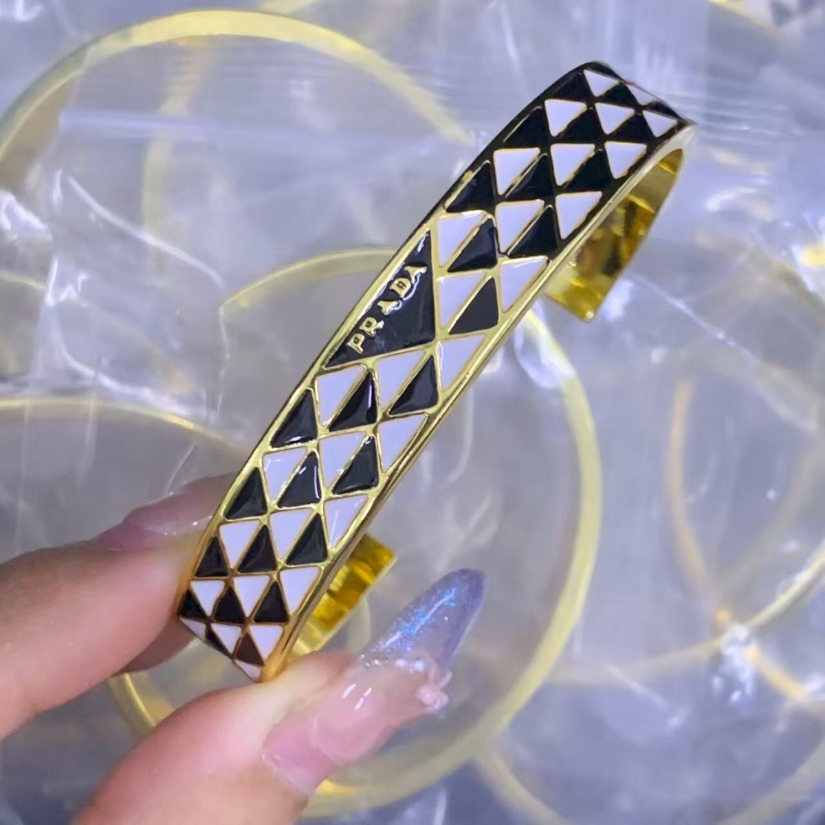 Chic Enamel and Gold Wide Cuff