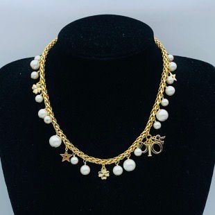 Luxurious Braided Chain Necklace with Faux Pearl and Charm Dangles