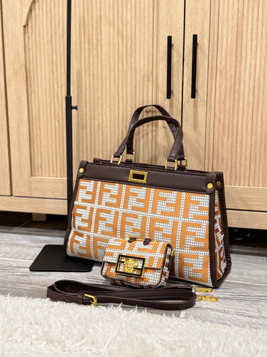 Genuine Leather Elegant Logo Tote with Mini Wallet