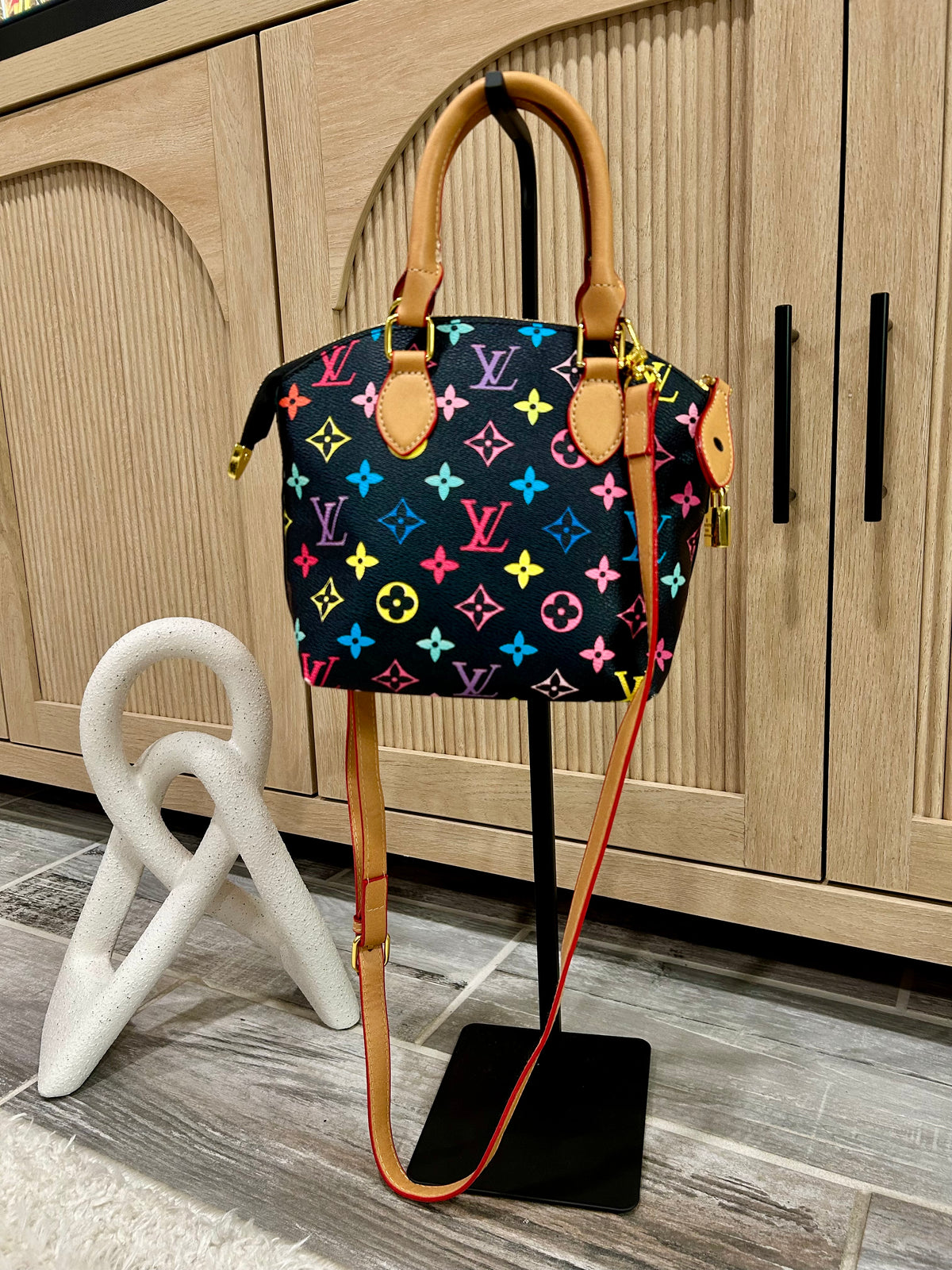 Vibrant Multicolor Monogram Mini Dome Handbag with Crossbody Strap