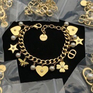 Fashion Charm Link Bracelet with Bee, Pearl, and Clover Chains