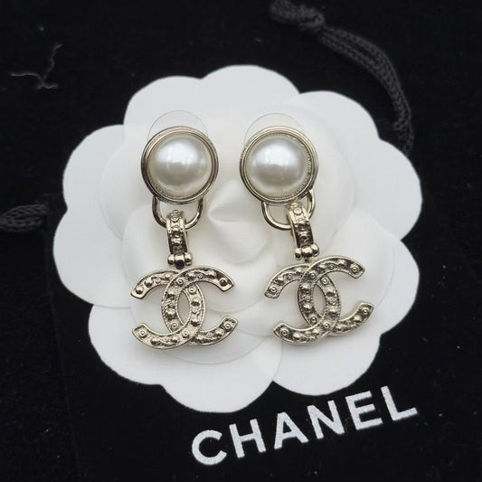 Designer Inspired Pave Crystal Interlock Drop Earrings