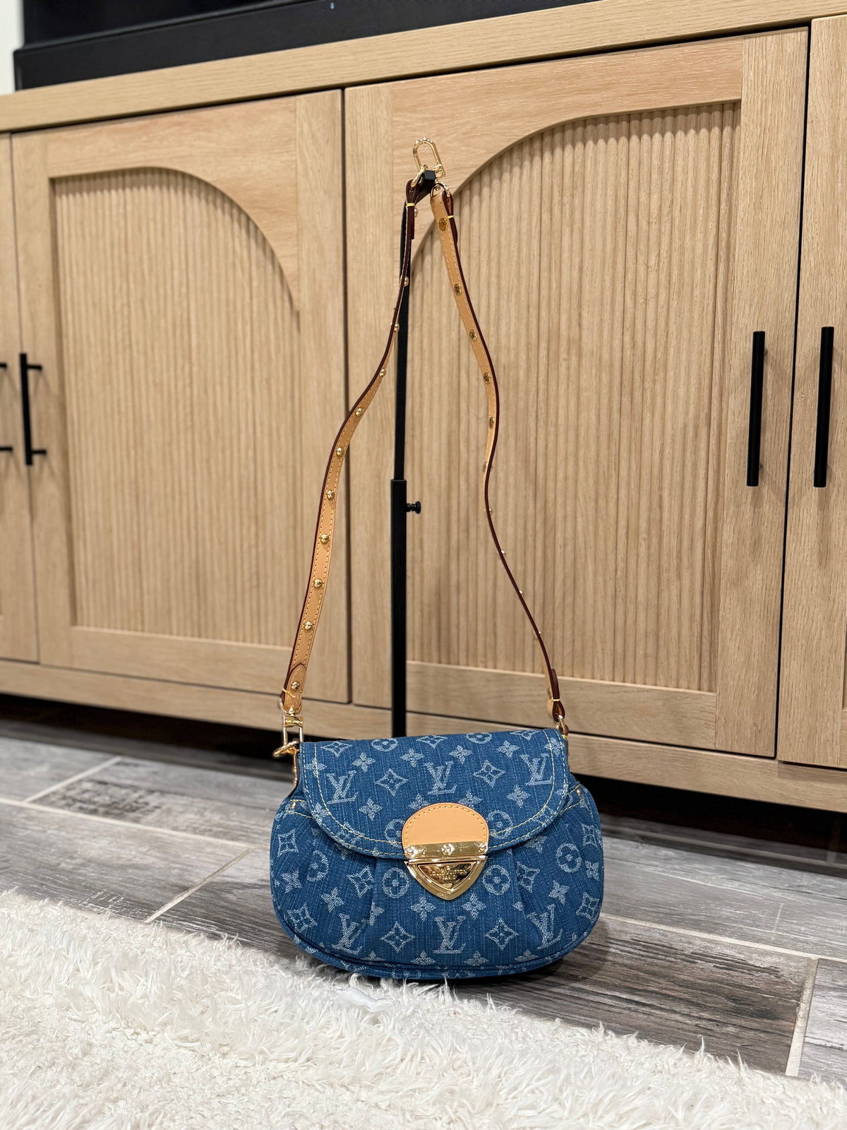 Denim Monogram Flap Shoulder Bag with Vachetta Leather Trim