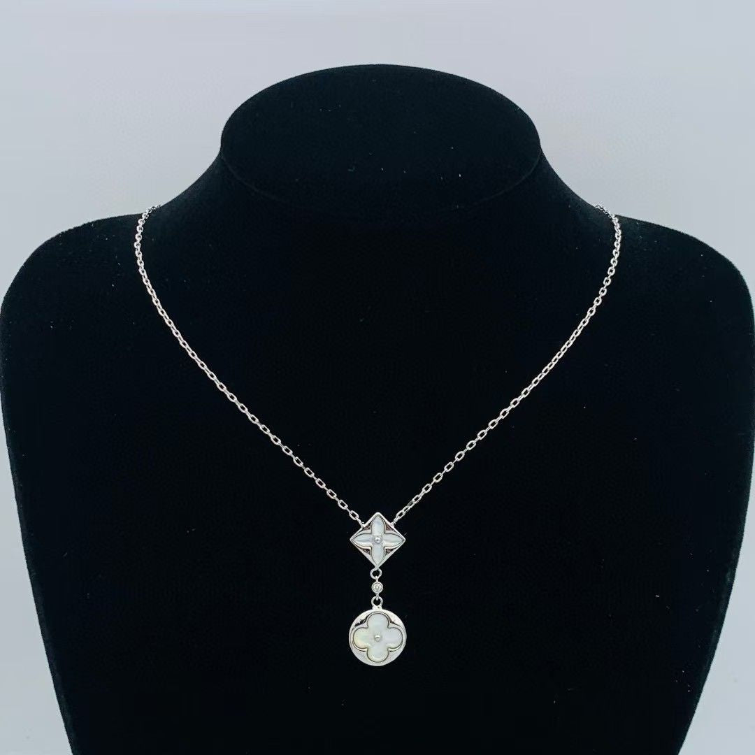 Elegant Mother-of-Pearl Clover Drop Necklace