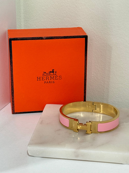 Chic Pink and Gold Tone Enamel Cuff Bracelet