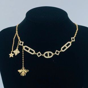 Dazzling Pave-Set Crystal Link Choker with Bee and Star Charms